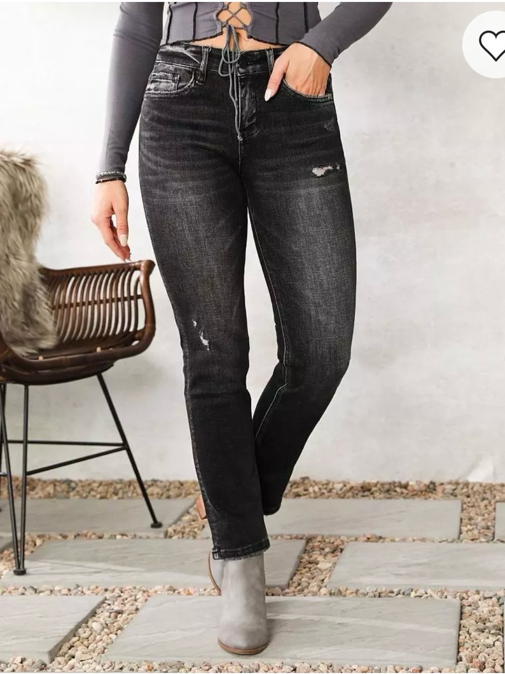 Flying Monkey Black Straight-Leg Distressed Jeans